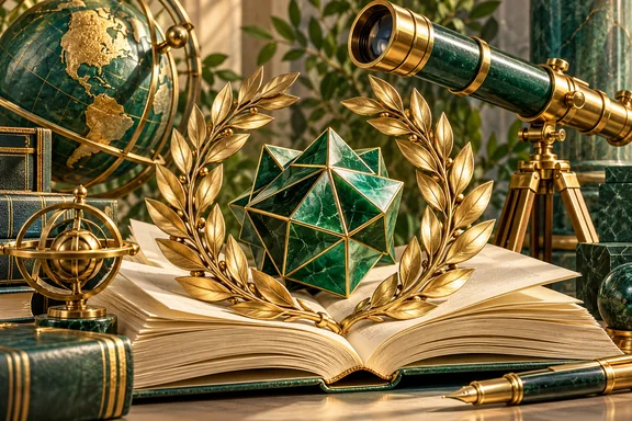 Лавровый венок, геометрическая головоломка и книга для олимпиадной подготовки
