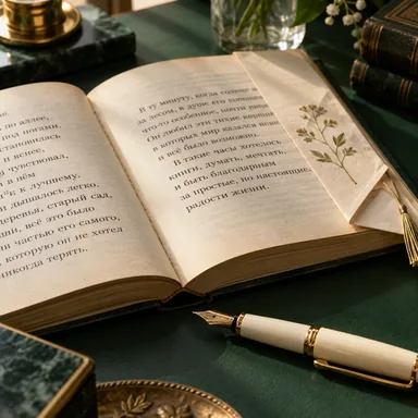 Открытая книга и перьевая ручка — занятия по русскому языку
